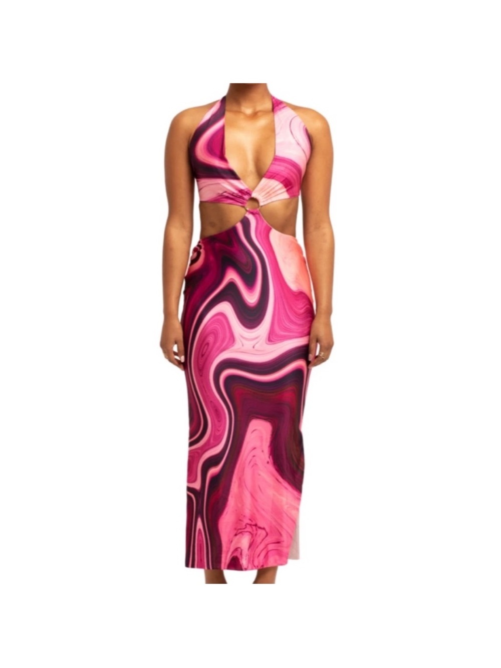 Farai London Gaia Midi Dress in Pink cut out size XS chic 90s feminine sexy glam
